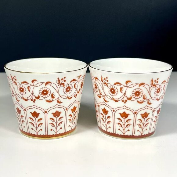 Vintage Royal Crown Derby Rougemont Pattern Tea Cups Gold Trim England Set of 2 - Picture 7 of 11